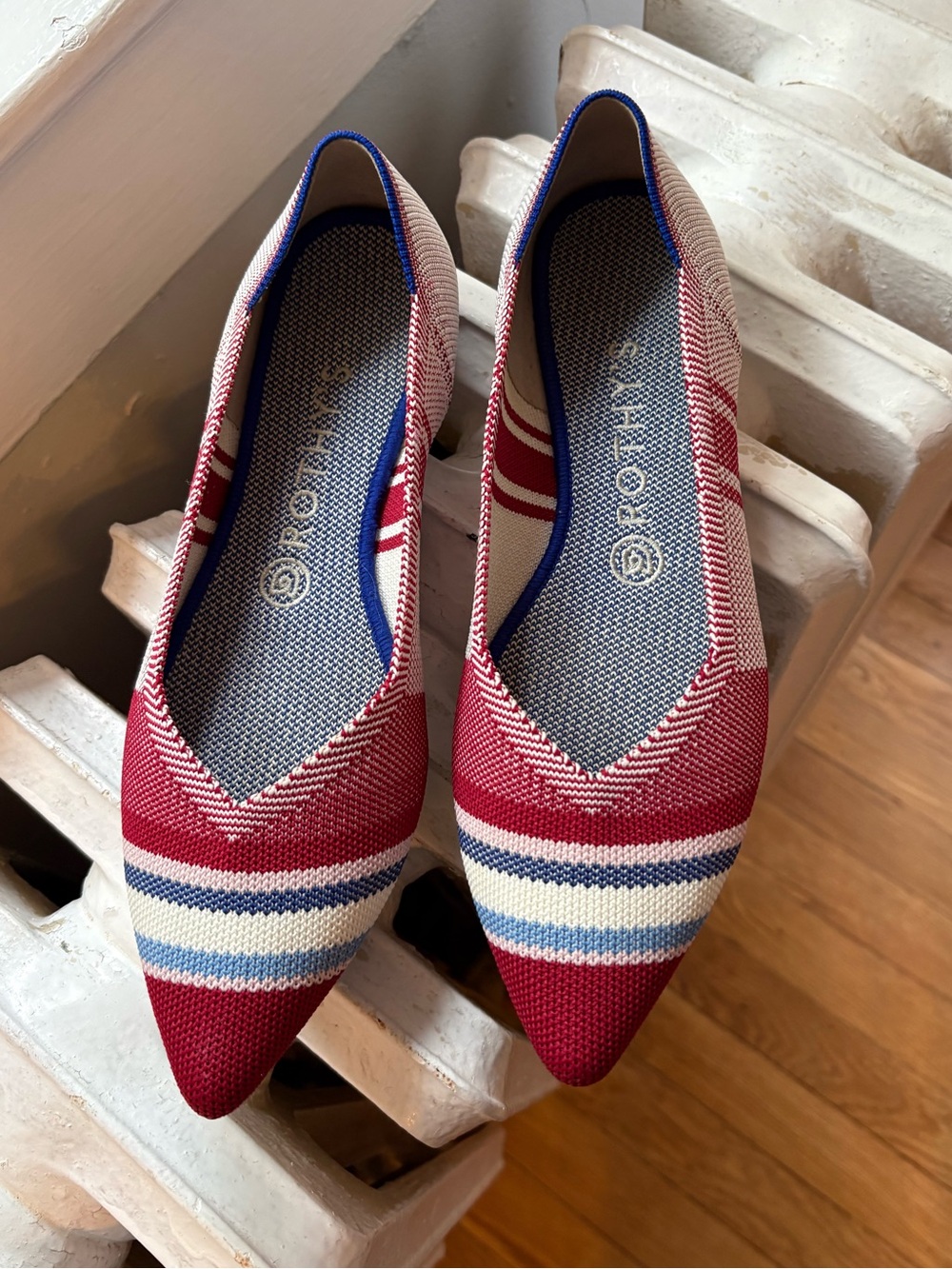 Rothy's Varsity Stripe Point. Size 8.5
